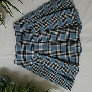 Blue Pleated Plaid Miniskirt